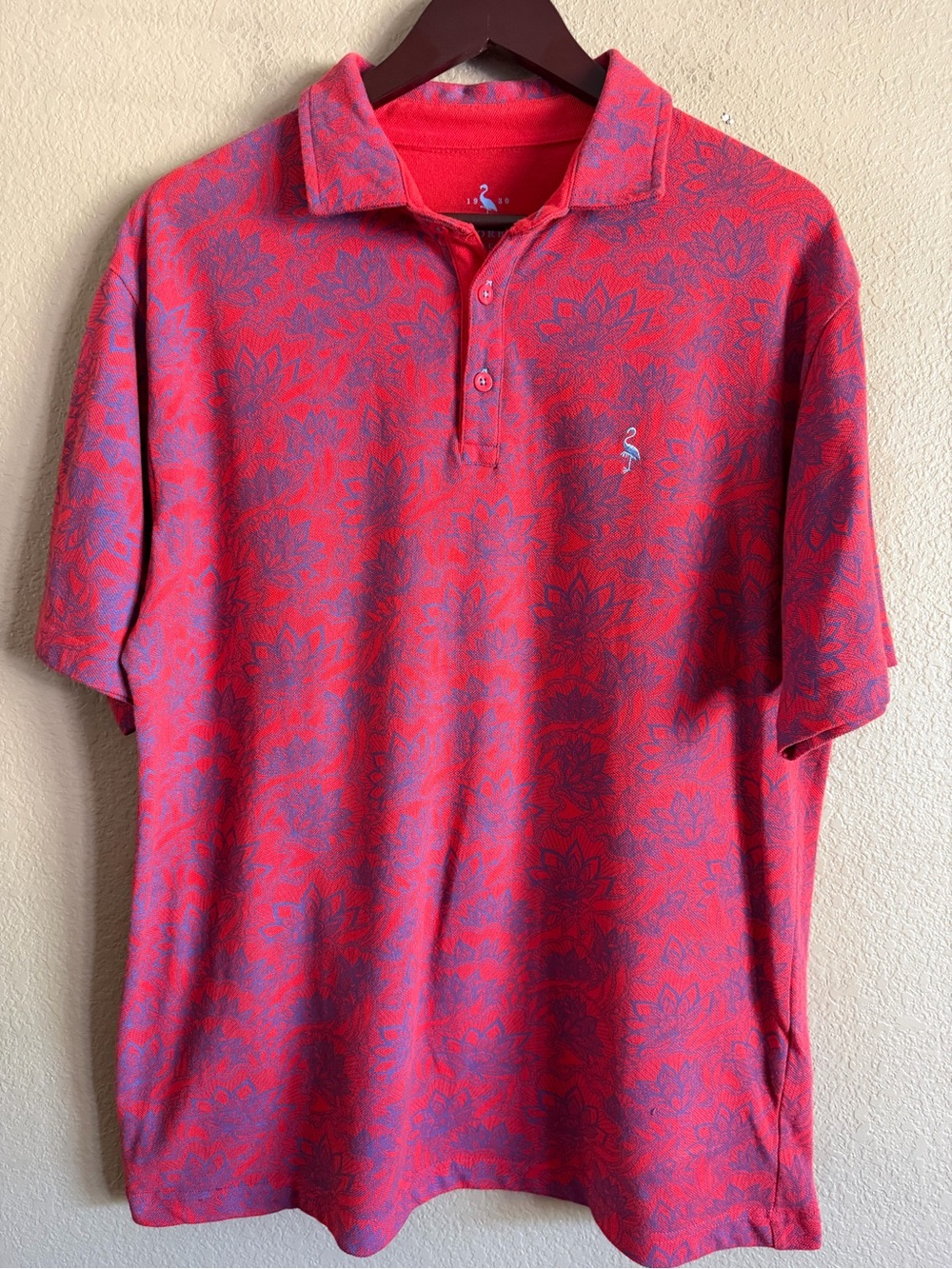 Tailorbyrd Red Polo with Purple Floral Print Size XL
